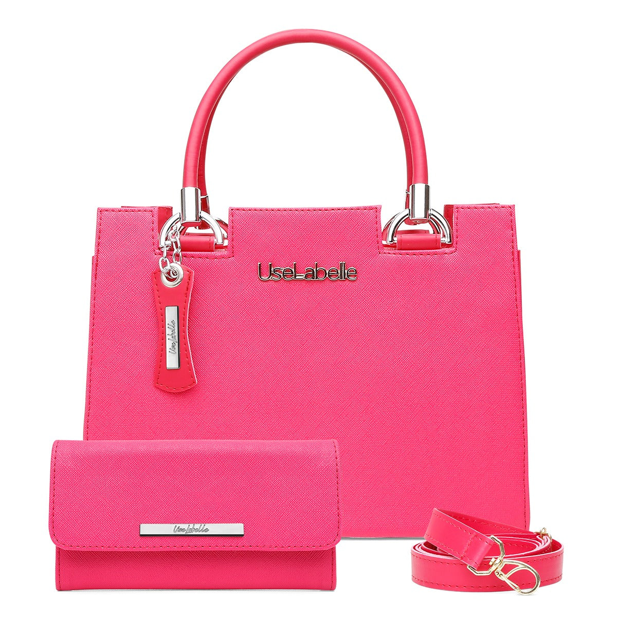 Kit Bolsa Castelo UseLabelle Original + Carteira Soft Luxo + Alça Transversal e Ombro Vermelho/Amendoa