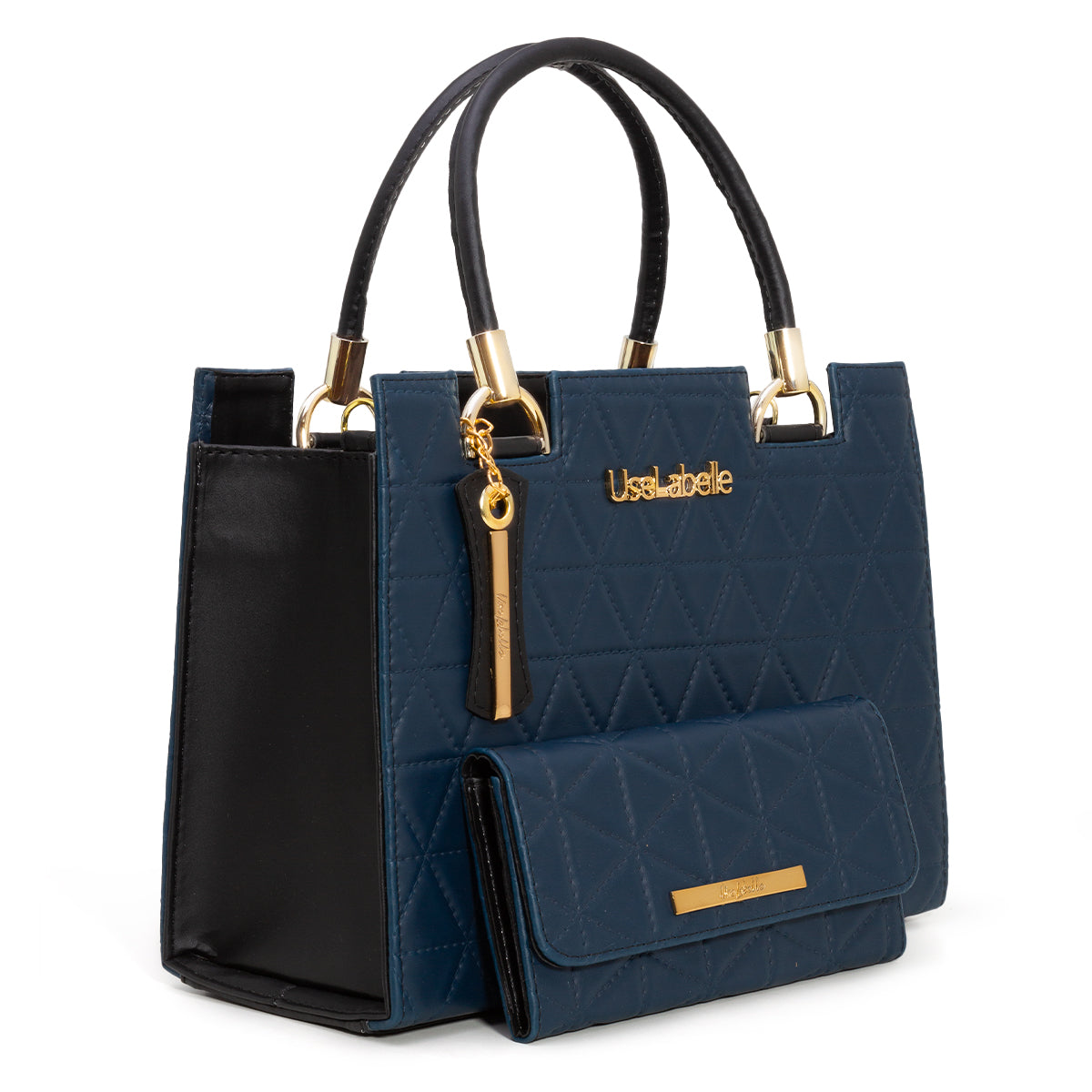 Kit Bolsa Castelo UseLabelle Original + Carteira Soft Luxo + Alça Transversal e Ombro Azul Bordada Preto