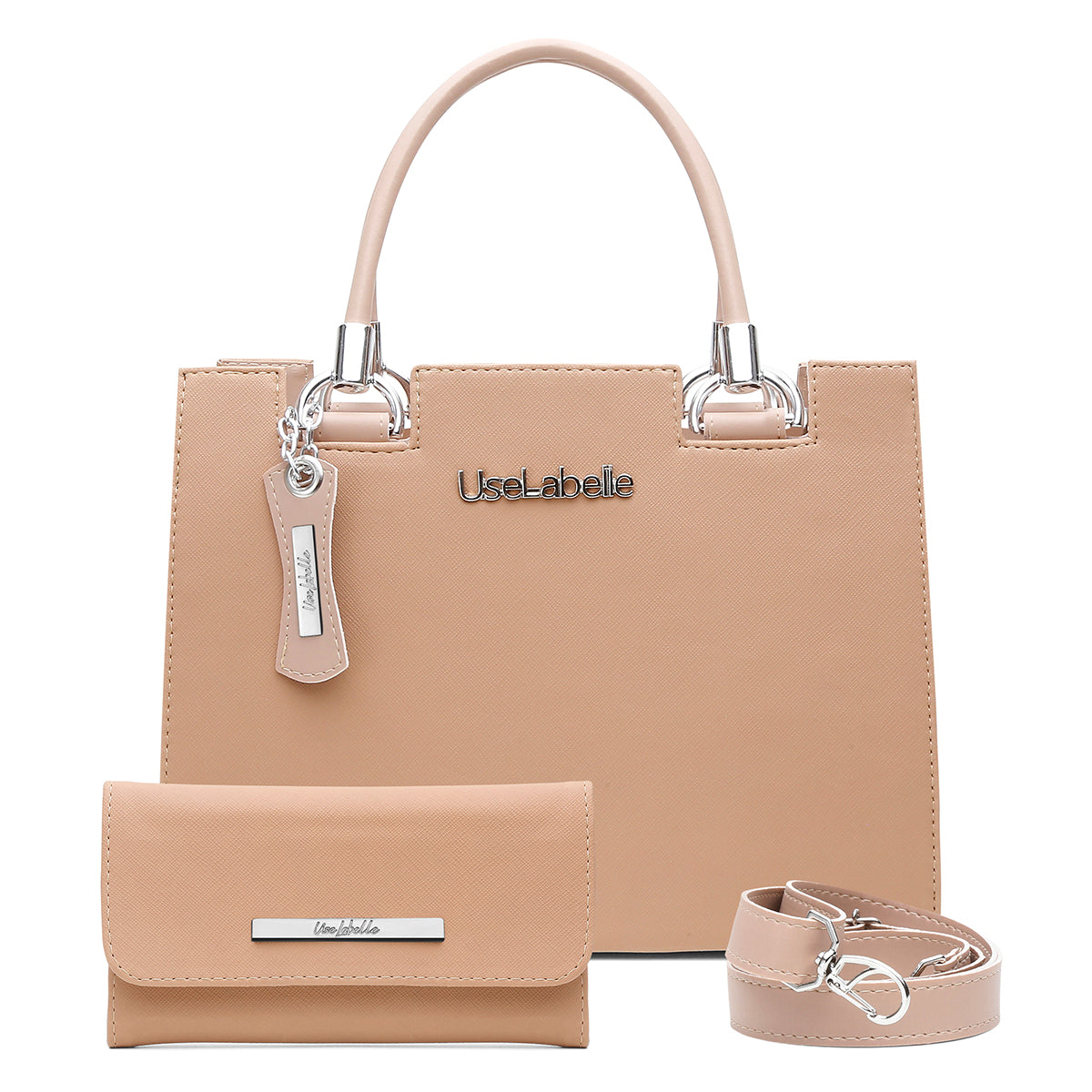 Kit Bolsa Castelo UseLabelle Original + Carteira Soft Luxo + Alça Transversal e Ombro Amêndoa