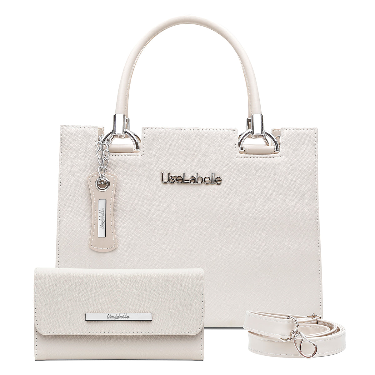 Kit Bolsa Castelo UseLabelle Original + Carteira Soft Luxo + Alça Transversal e Ombro Marfim