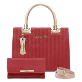 Kit Bolsa Castelo UseLabelle Original + Carteira Soft Luxo + Alça Transversal e Ombro Vermelho/Amendoa