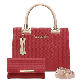 Kit Bolsa Castelo UseLabelle Original + Carteira Soft Luxo + Alça Transversal e Ombro Vermelho/Amendoa