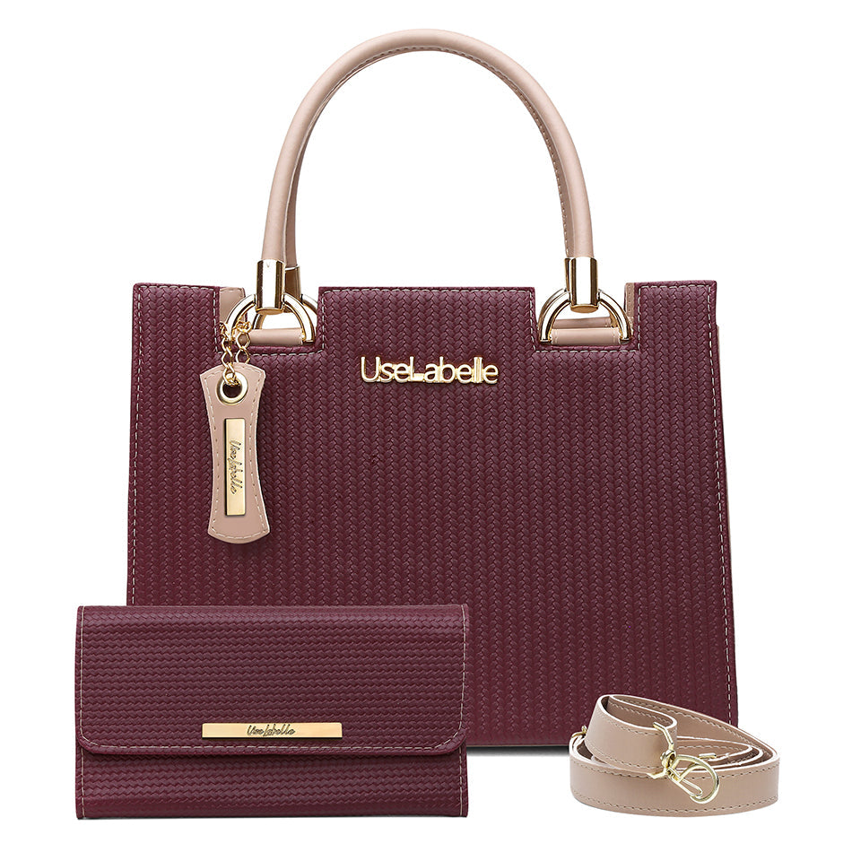 Kit Bolsa Castelo UseLabelle Original + Carteira Soft Luxo + Alça Transversal e Ombro Marsala/Amendoa