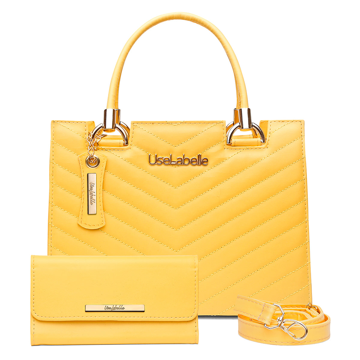 Kit Bolsa Castelo UseLabelle Original + Carteira Soft Luxo + Alça Transversal e Ombro Amarelo Bordado V